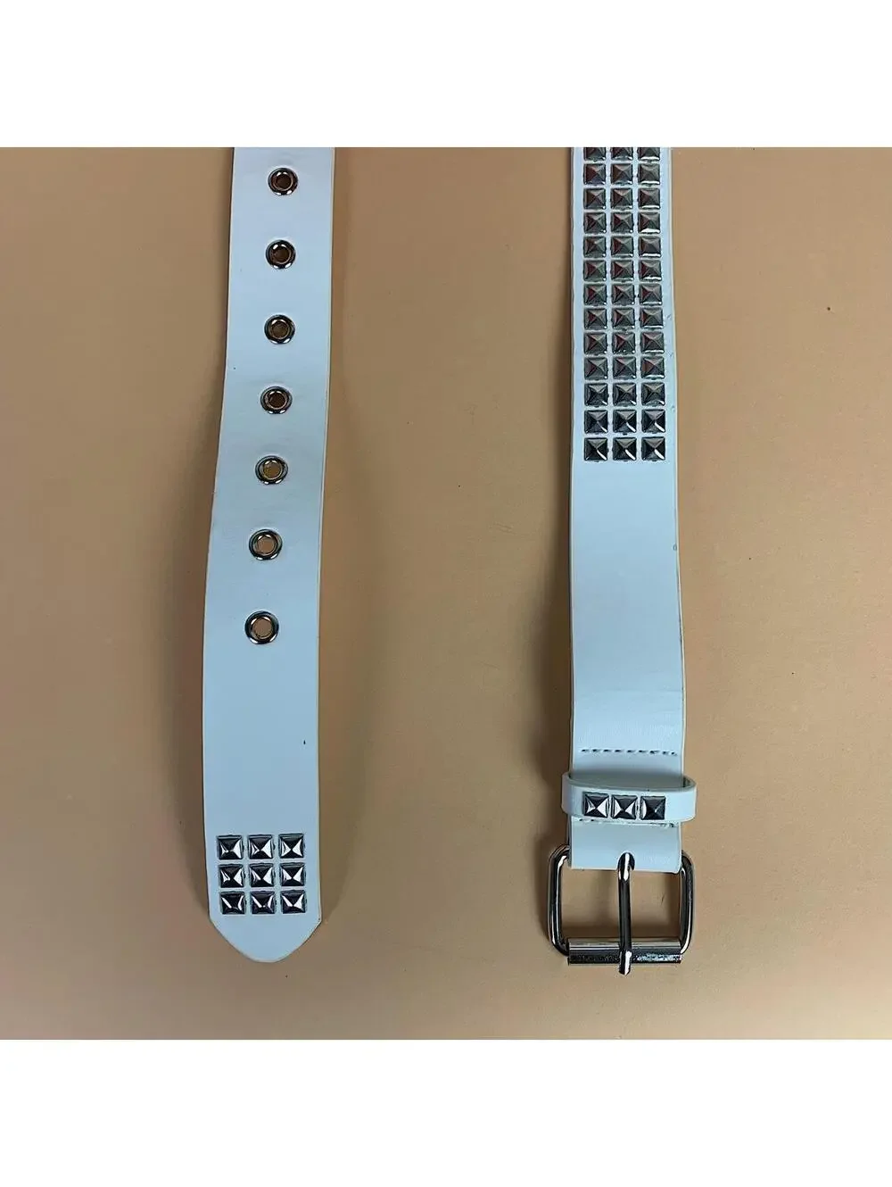 Vintage Y2K White Punk Cyber Studded Diamond Belt